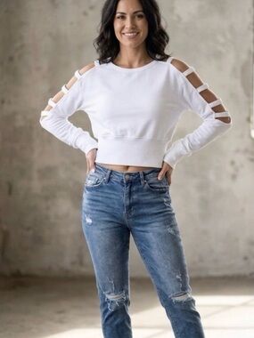 NWT Almost Famous White Crewneck Top with Cutout Detail